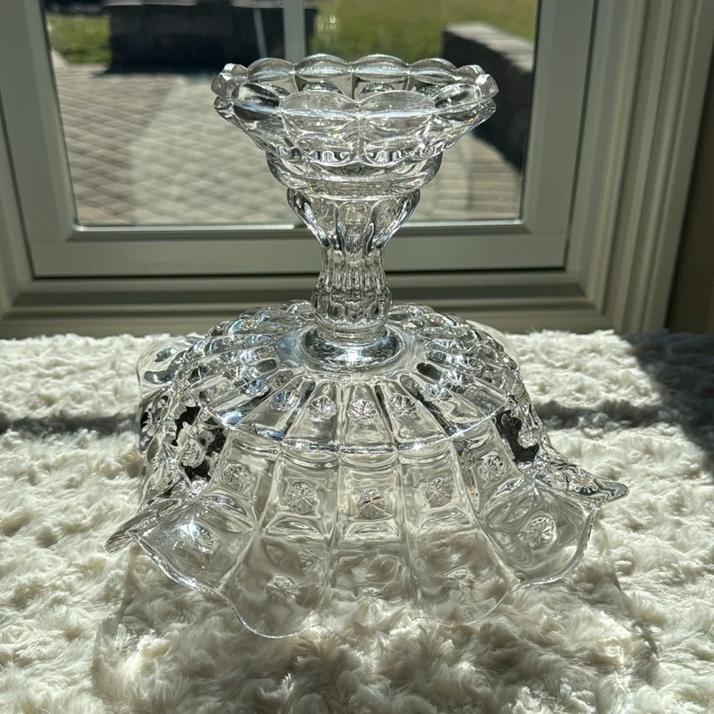 VINTAGE 19th CENTURY~PRISCILLA~PRESSED GLASS MOON~STARS~PRESSED COMPOTE~NICE~KCC